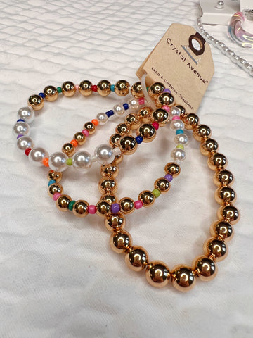 Pearl - Colorful - Gold Bracelet Set
