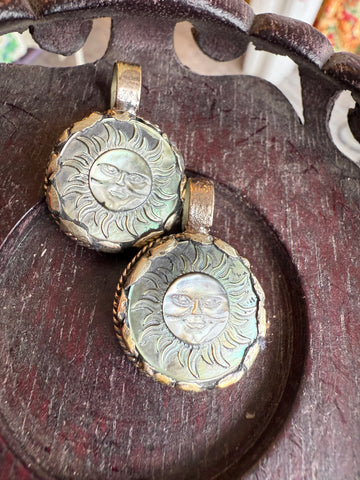 Tibetan Abalone Sun Carved Pendant