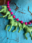 Green/Pink Pony Parade Pearl Necklace