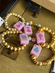 Pink Tile Mahjong Bracelet