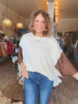 Cable Knit Sequin Sleeve Poncho Top