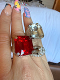 Cushion Stone Ring - Red or Clear