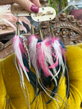 A Rare Bird Pink/Teal Feather Earrings