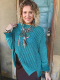 ✨ Faded Teal Mineral Washed Cable Knit Sweater