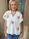 Blushing Garden Embroidered Top