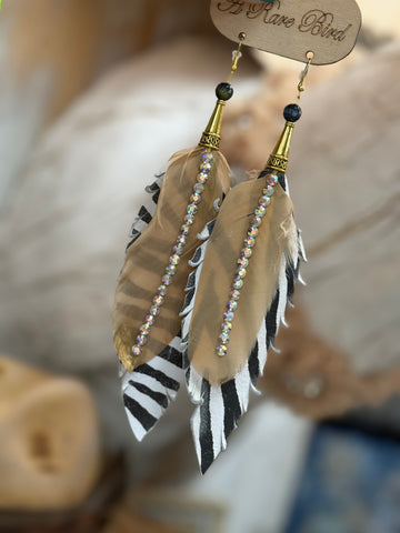 ARB Zebra/Gold Feather Earrings