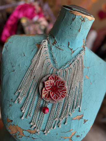 Poinsettia Fringe Fantasy Necklace - Art By Amy