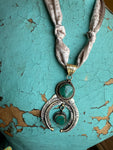 Authentic Turquoise Squash Blossom on Ivory Twilly