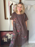 Embroidered Chocolate Maxi Tee Dress