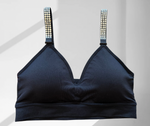 Strap Its Plunge Black Bra/Grande Crystals