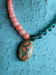 Lady the Brand Split Necklace – Koi Pink Jade with Clear Teal