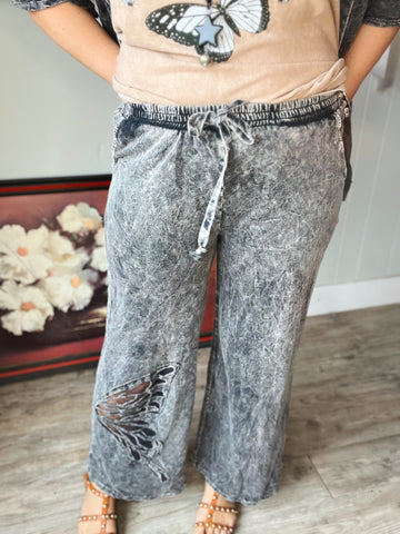 Charcoal Lace Butterfly Pants