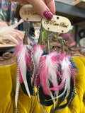 A Rare Bird Pink/Teal Feather Earrings