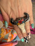 Tibetan Carved Steer Flower Ring