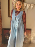 Pleated Denim Washed Jumpsuit