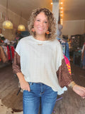 Cable Knit Sequin Sleeve Poncho Top