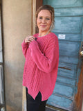 ✨ Raspberry Mineral Washed Cable Knit Sweater