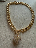 Gold Rhinestone Heart Chain Necklace