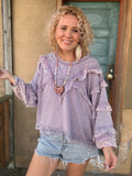 Powder Lavender Lace Ruffle Top