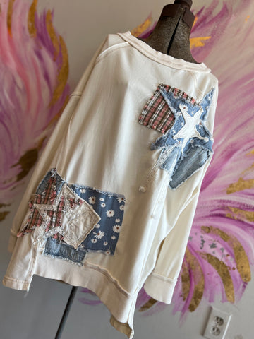 Cream Star Patchwork Pullover