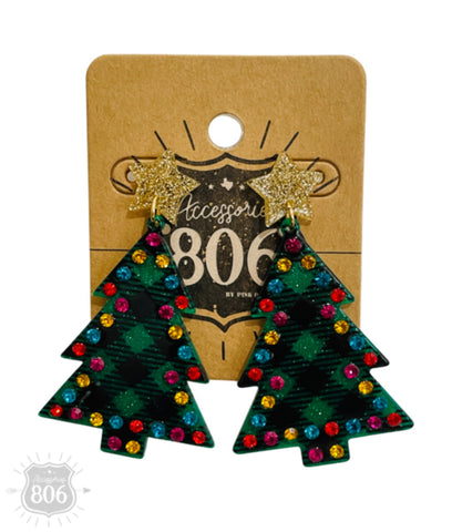 806 Plaid Tree Christmas Earrings