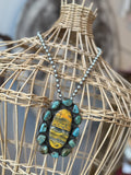 Bumblebee Jasper & Turquoise Pendant on Navajo Pearls