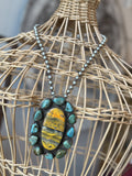 Bumblebee Jasper & Turquoise Pendant on Navajo Pearls