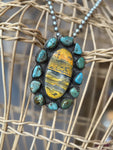 Bumblebee Jasper & Turquoise Pendant on Navajo Pearls