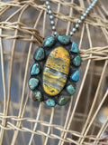 Bumblebee Jasper & Turquoise Pendant on Navajo Pearls