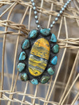 Bumblebee Jasper & Turquoise Pendant on Navajo Pearls