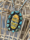 Bumblebee Jasper & Turquoise Pendant on Navajo Pearls