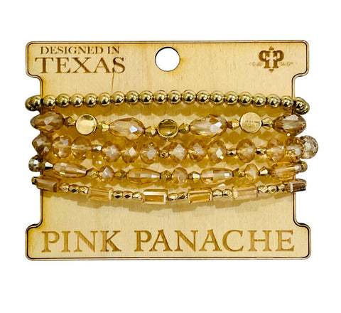 Pink Panache Gold and Champagne Bead Bracelet Set