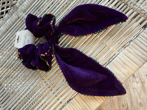 Mardi Gras Beads Velvet Scrunchie