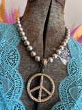 Antique Brass Peace Rhinestone Necklace