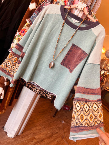 Boho Mint French Terry Pullover