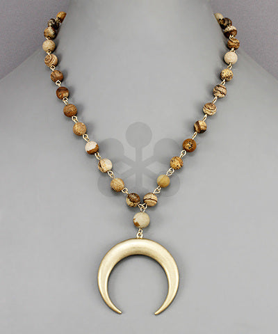 Crescent Pendant Stone Necklace - Jasper