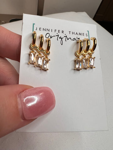 Jennifer Thames Triple Rhinestone Earrings