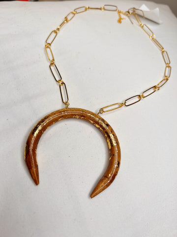 Jennifer Thames Gold Leaf/Brown Horn Necklace