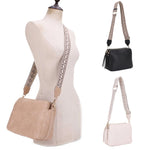 Ivory, Black or Nude - Mila 3 Compartment Crossbody Bag With Guitar Strap