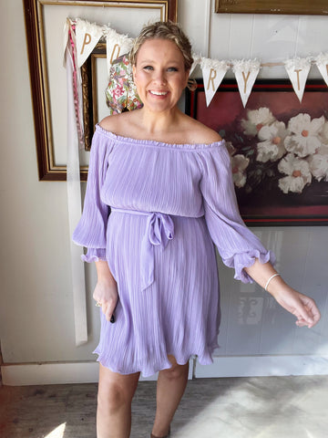 Dusty Lilac Off Shoulder Pleated Dress