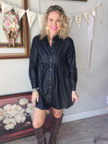 Faux Leather Button Down Dress/Jacket