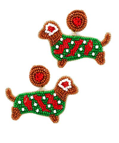 Christmas Weenie Dog Earring