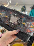 A Rare Bird Clutch Purse Charcoal Heart