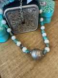 A Rare Bird Turquoise/Pearl African bead Necklace