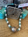 A Rare Bird Turquoise/Pearl African bead Necklace