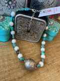 A Rare Bird Turquoise/Pearl African bead Necklace