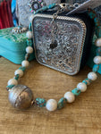 A Rare Bird Turquoise/Pearl African bead Necklace