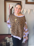 Lavender Stripe Leopard Pullover