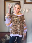 Lavender Stripe Leopard Pullover