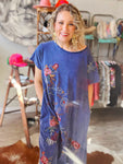 Embroidered Blue Maxi Tee Dress